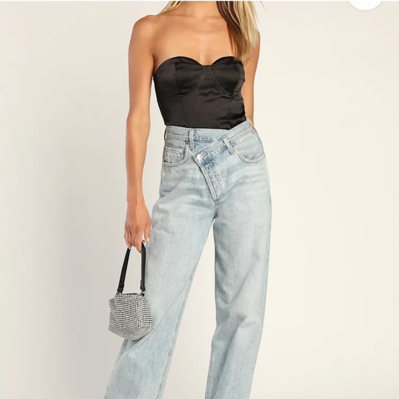 NWT Lulu’s Sultry Sweetie Black Strapless Satin Bustier Bodysuit Size Small - Picture 2 of 14